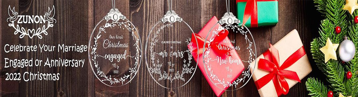 ZUNON 2023 Our First Christmas as Mr. and Mrs. Ornament Married Wedding Gifts Decoration 3" Ornament (Dark Wood with Lights)