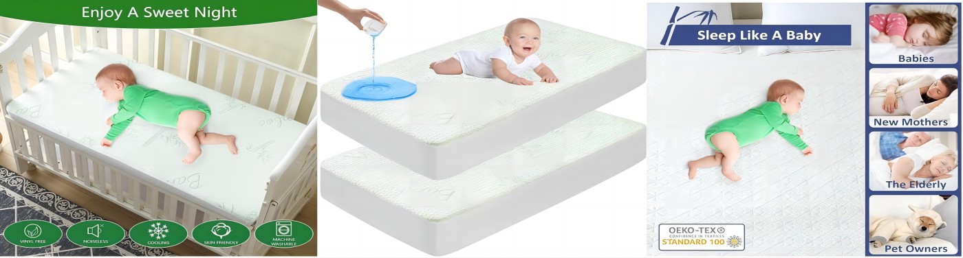 GOONIK 2 Pack Waterproof Crib Mattress Protector, Bamboo Viscose Breathable Crib Mattress Pad Cover for Baby Mattress with 4-13 inches Deep Pocket
